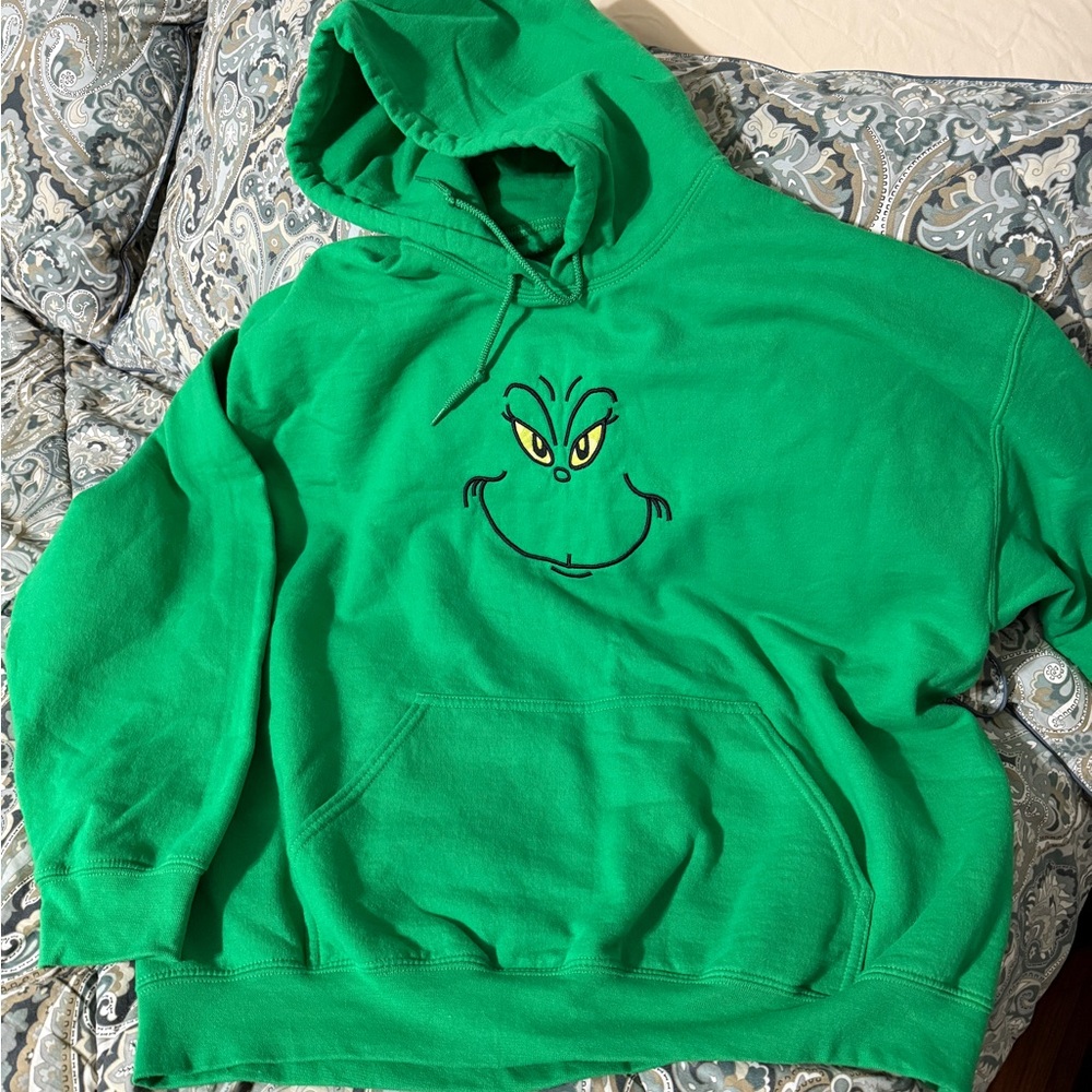 Grinch custom embrodiery green Gilden Hoodie